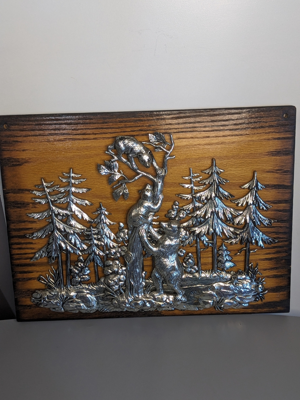 Vintage Bear Forest Wall Plaque Rustic Cabin Lodge Wood Metal Art 12x16 Decor